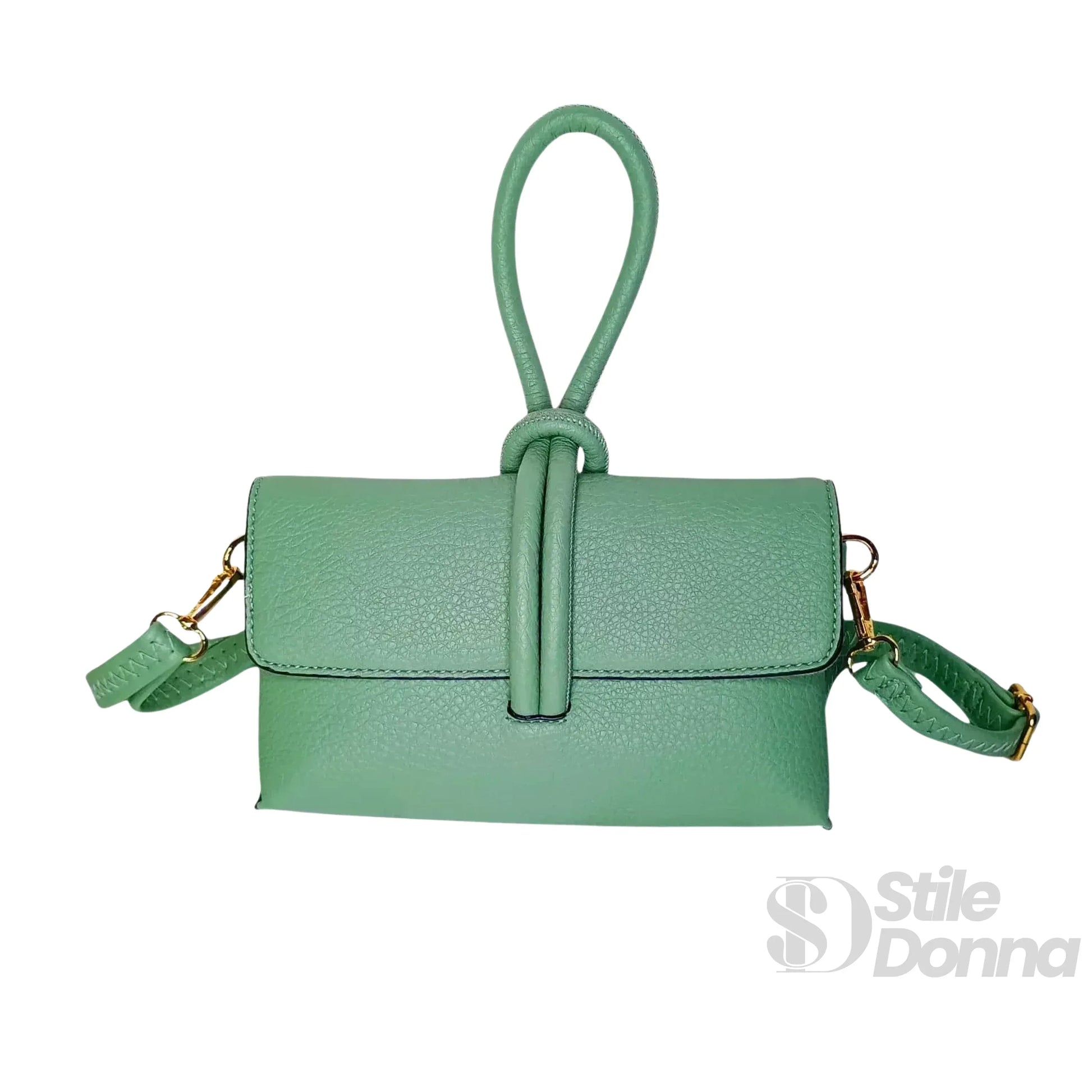 Stile Donna pochette ecopelle verde menta con tracolla – dettaglio esterno