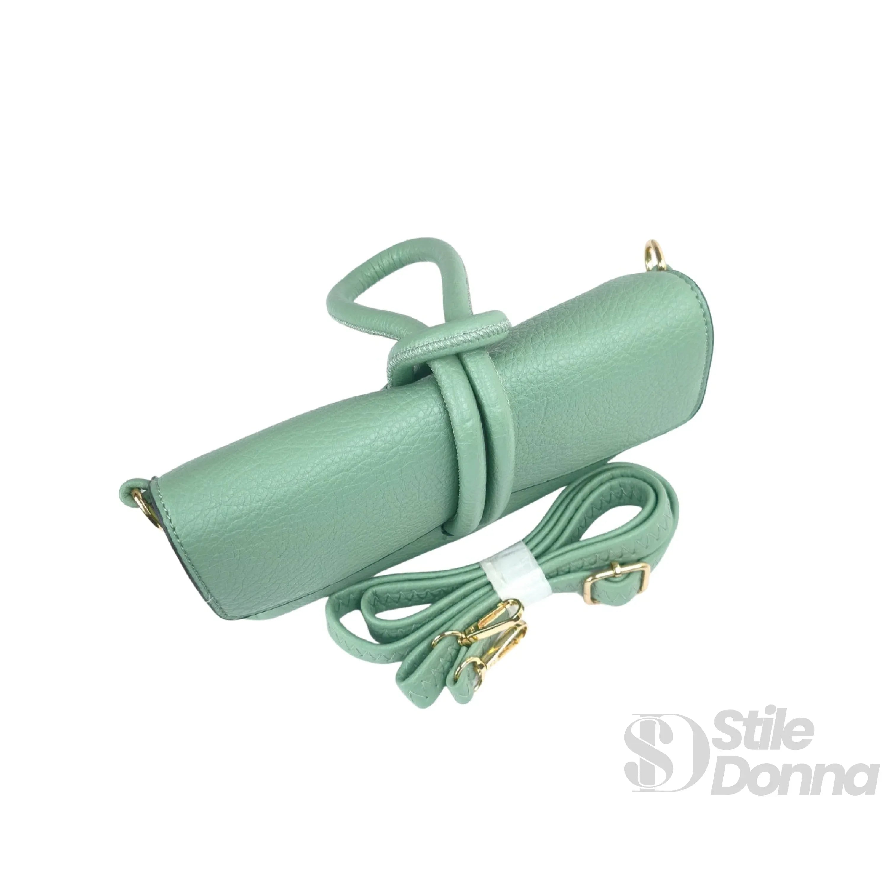 Stile Donna pochette ecopelle verde menta chiusura borsa – borsa indossata