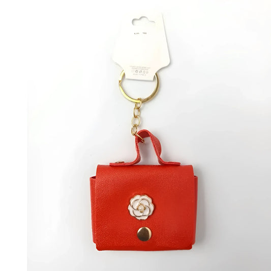Stile Donna portachiavi mini portamonete ecopelle floreale blu – vista laterale