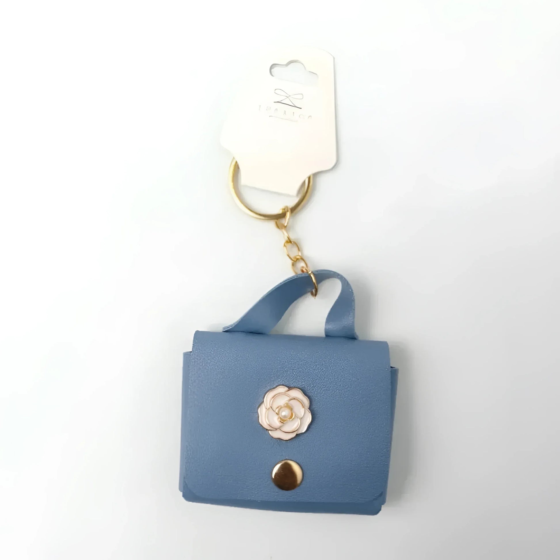 Stile Donna portachiavi mini portamonete ecopelle floreale beige – dettaglio esterno