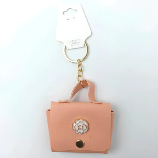 Stile Donna portachiavi mini portamonete ecopelle floreale blu – vista posteriore