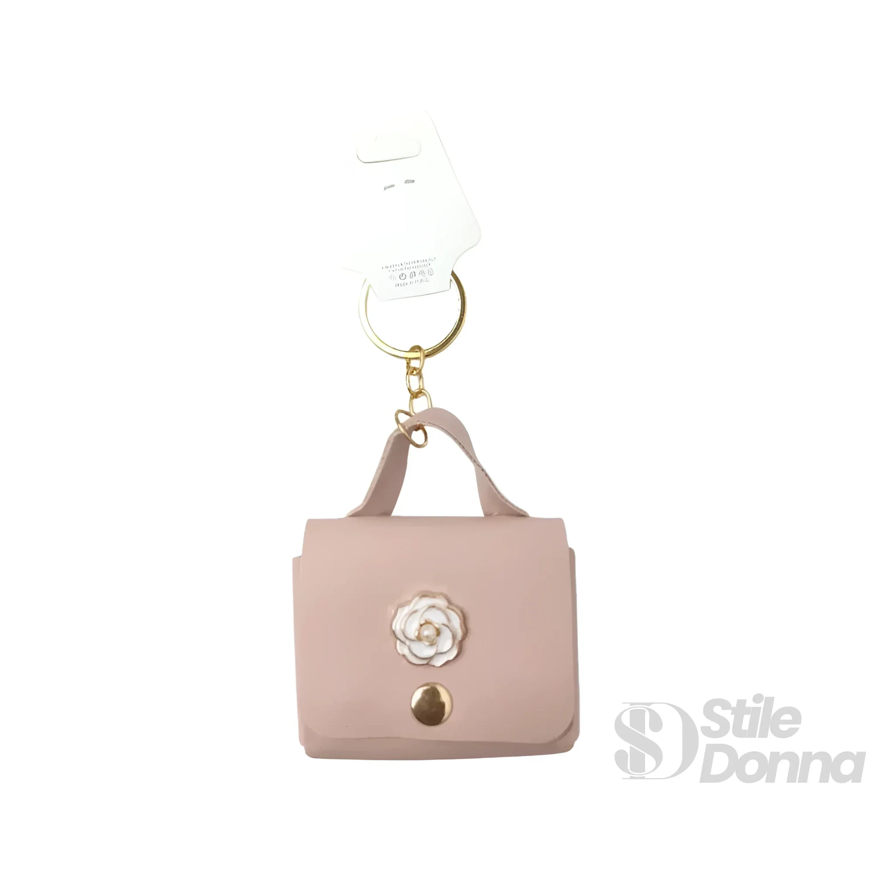 Stile Donna portachiavi mini portamonete ecopelle floreale grigio – vista dall'alto