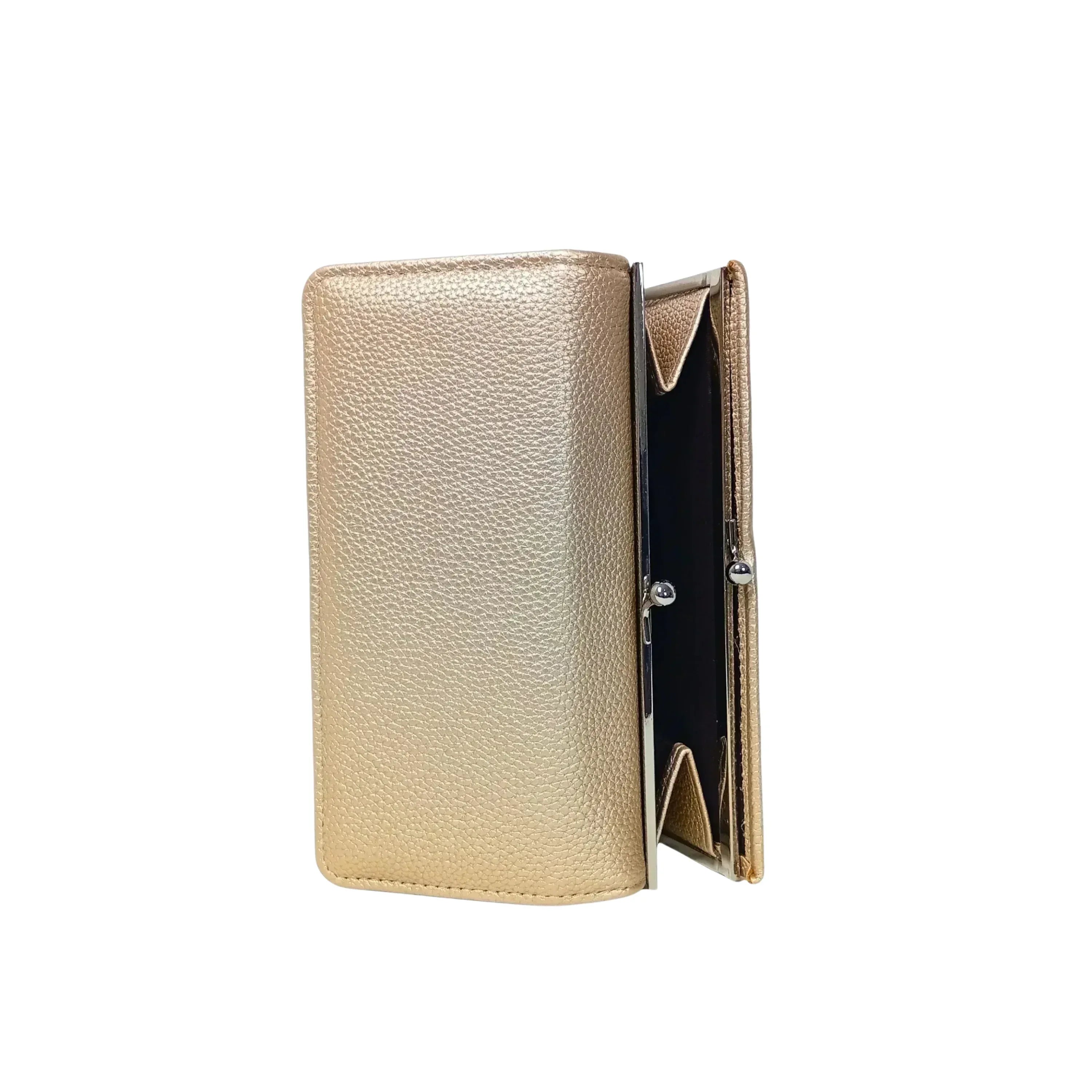 Stile Donna portafoglio ecopelle donna con scomparti carte e finiture dorate – vista frontale
