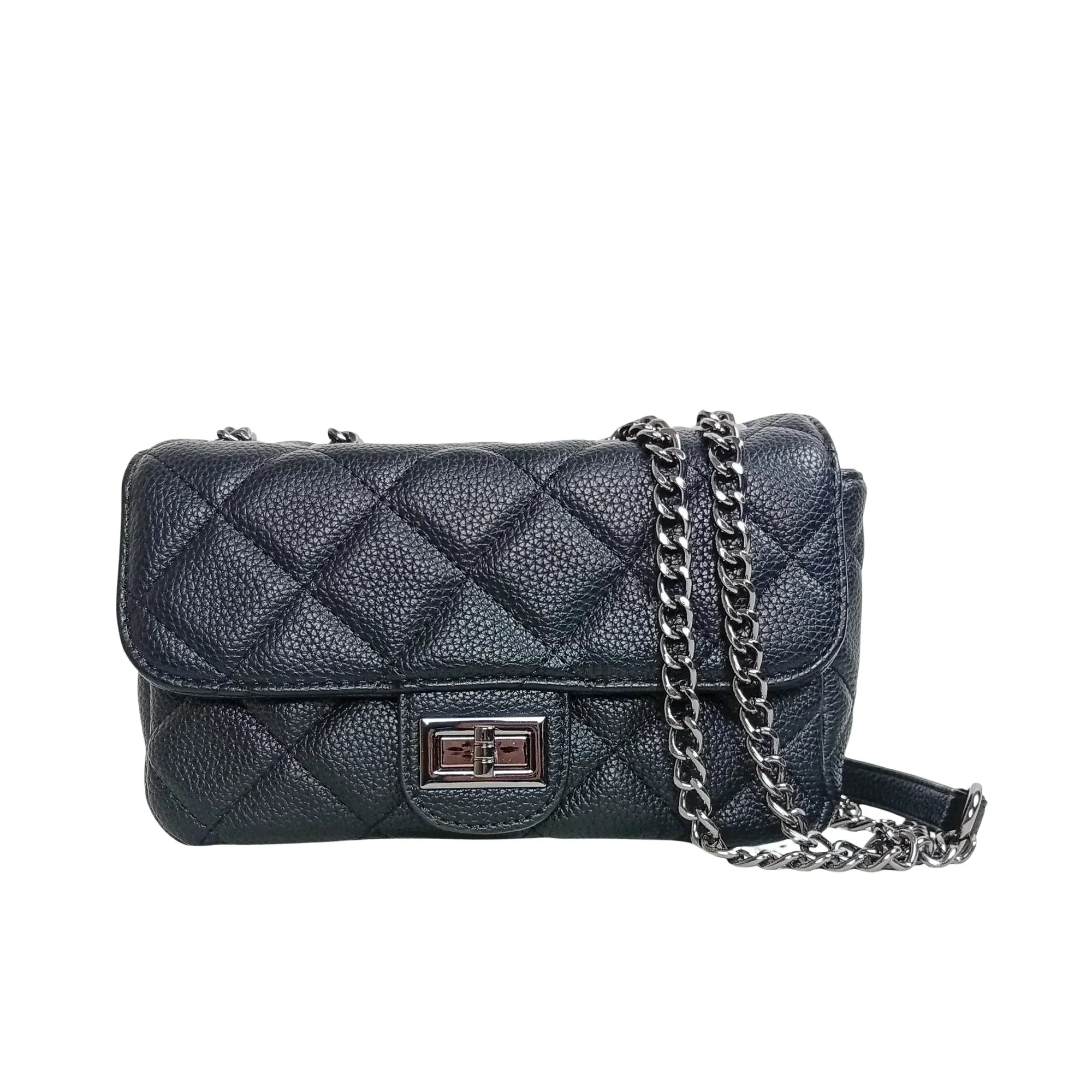 Stile Donna pouch clutch ecopelle con catena argento – dettaglio esterno