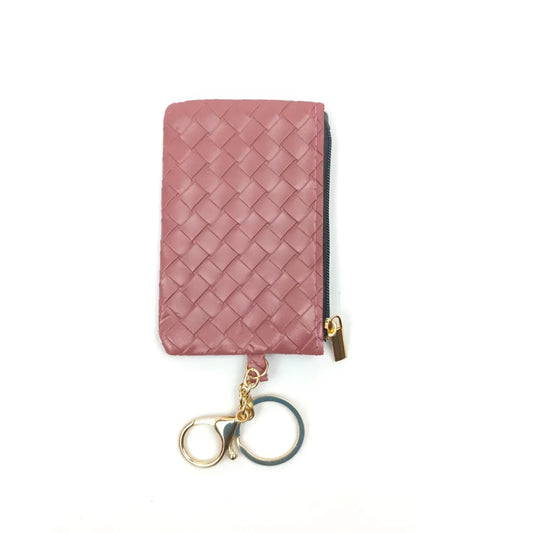 Ruby portafoglio portachiavi mini ecopelle intrecciata beige con cerniera oro – vista frontale