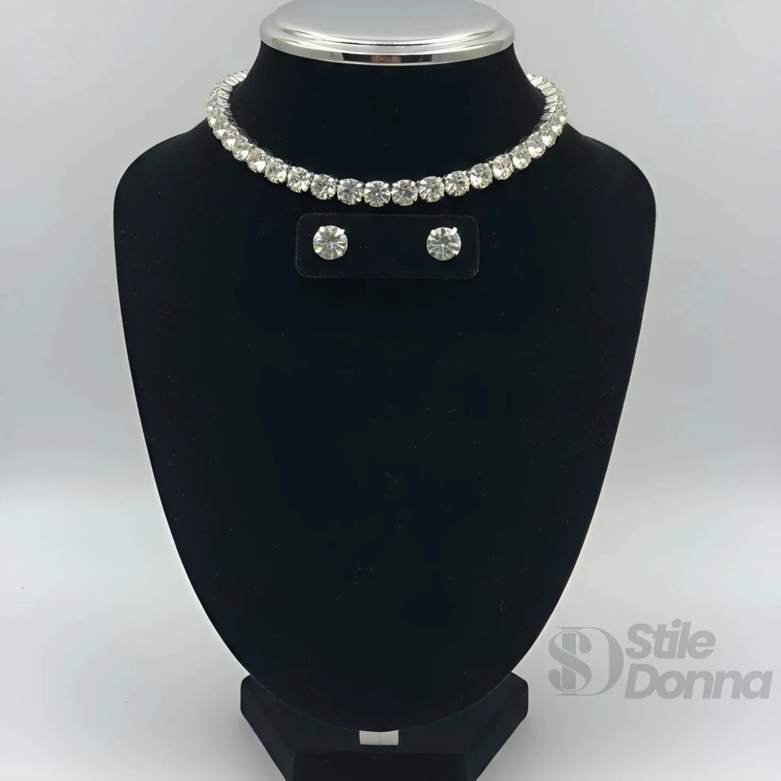 Set Collana Tennis Oro con Orecchini a Lobo e Pietre Rotonde