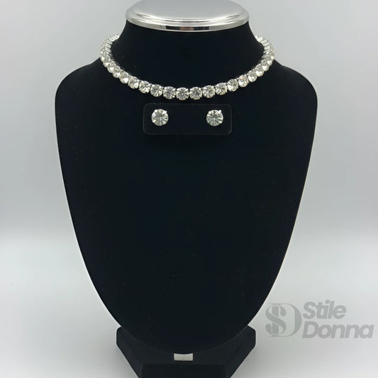 Stile Donna set collana tennis oro con orecchini a lobo pietre rotonde – dettaglio