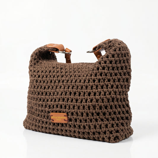 Stile Donna Bags Borsa Hobo Intrecciata in Corda di Cotone color Caffè - Stile Donna Bags