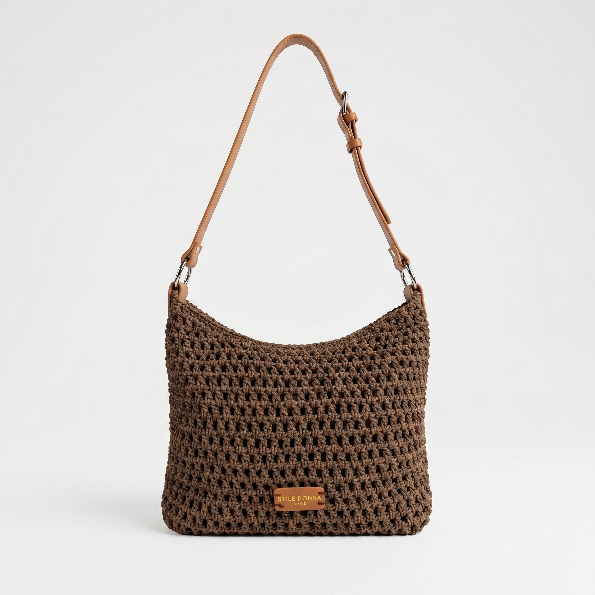 Stile Donna Bags Borsa Hobo Intrecciata in Corda di Cotone color Caffè - Stile Donna Bags