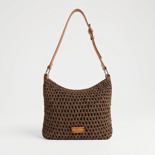 Stile Donna Bags Borsa Hobo Intrecciata in Corda di Cotone color Caffè - Stile Donna Bags