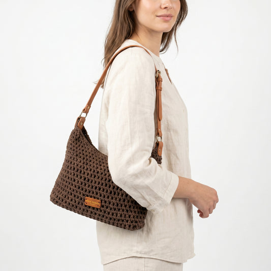 Stile Donna Bags Borsa Hobo Intrecciata in Corda di Cotone color Caffè - Stile Donna Bags