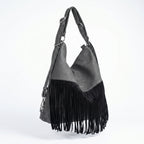 Sweet Years Borsa Hobo Grande in Ecopelle con Frange Effetto Scamosciato - Stile Donna Bags