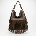 Sweet Years Borsa Hobo Grande in Ecopelle con Frange Effetto Scamosciato - Stile Donna Bags