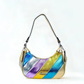Sweet Years borsa a tracolla ecopelle righe rainbow metallic vivace compatta donna – vista frontale