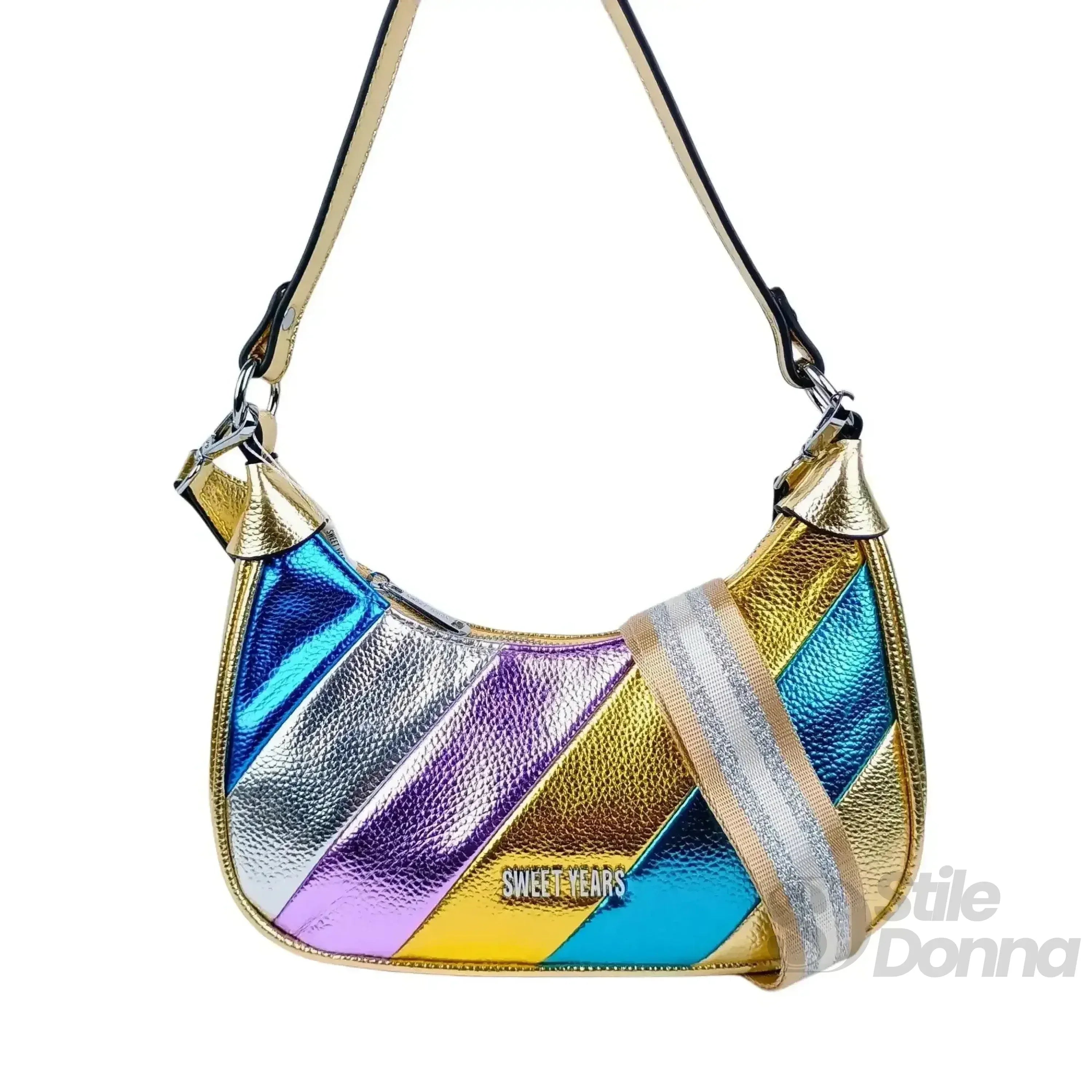 Sweet Years borsa a tracolla ecopelle righe rainbow metallic hobo vivace – dettaglio esterno