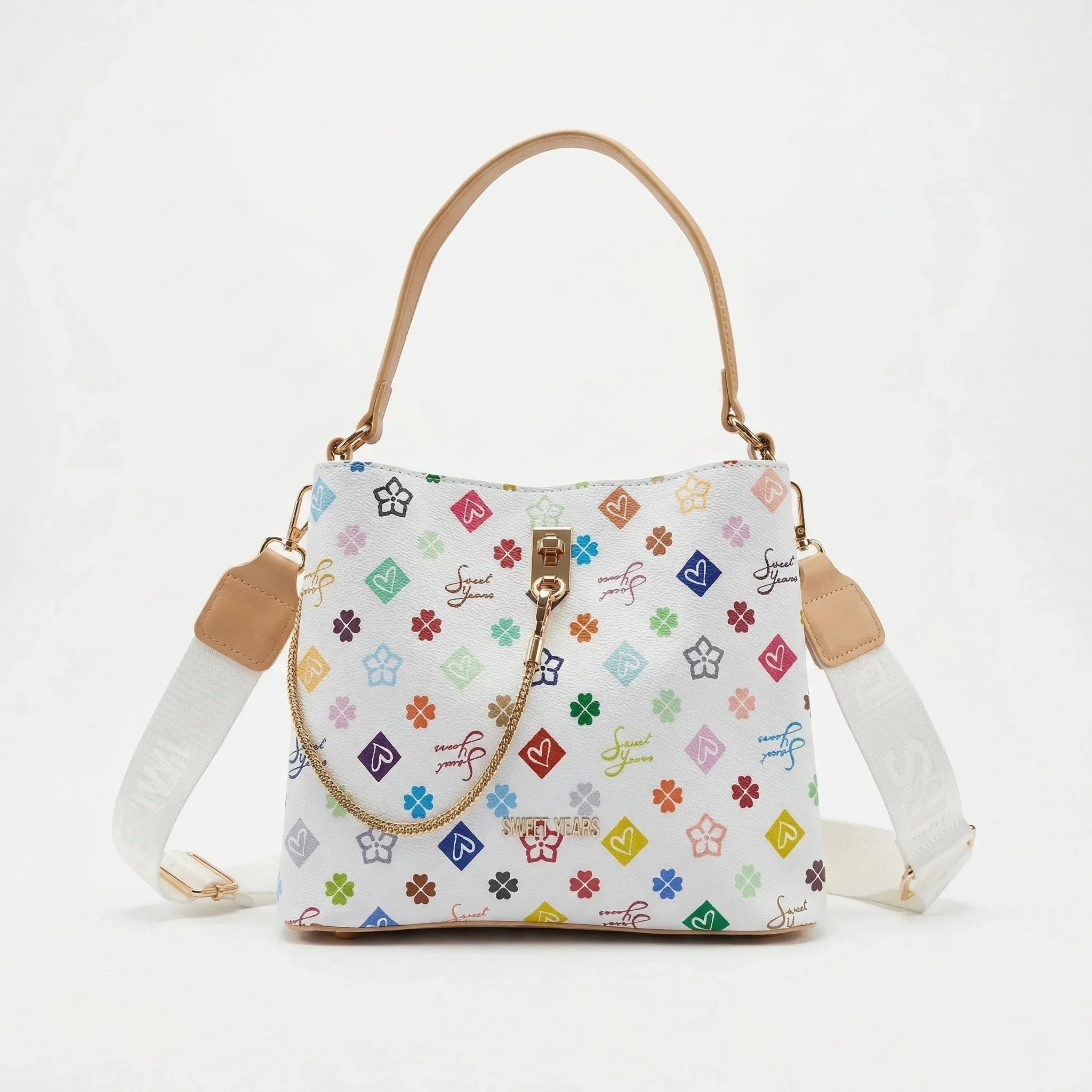 Sweet Years borsa a tracolla ecopelle con stampa floreale multicolore donna – vista frontale