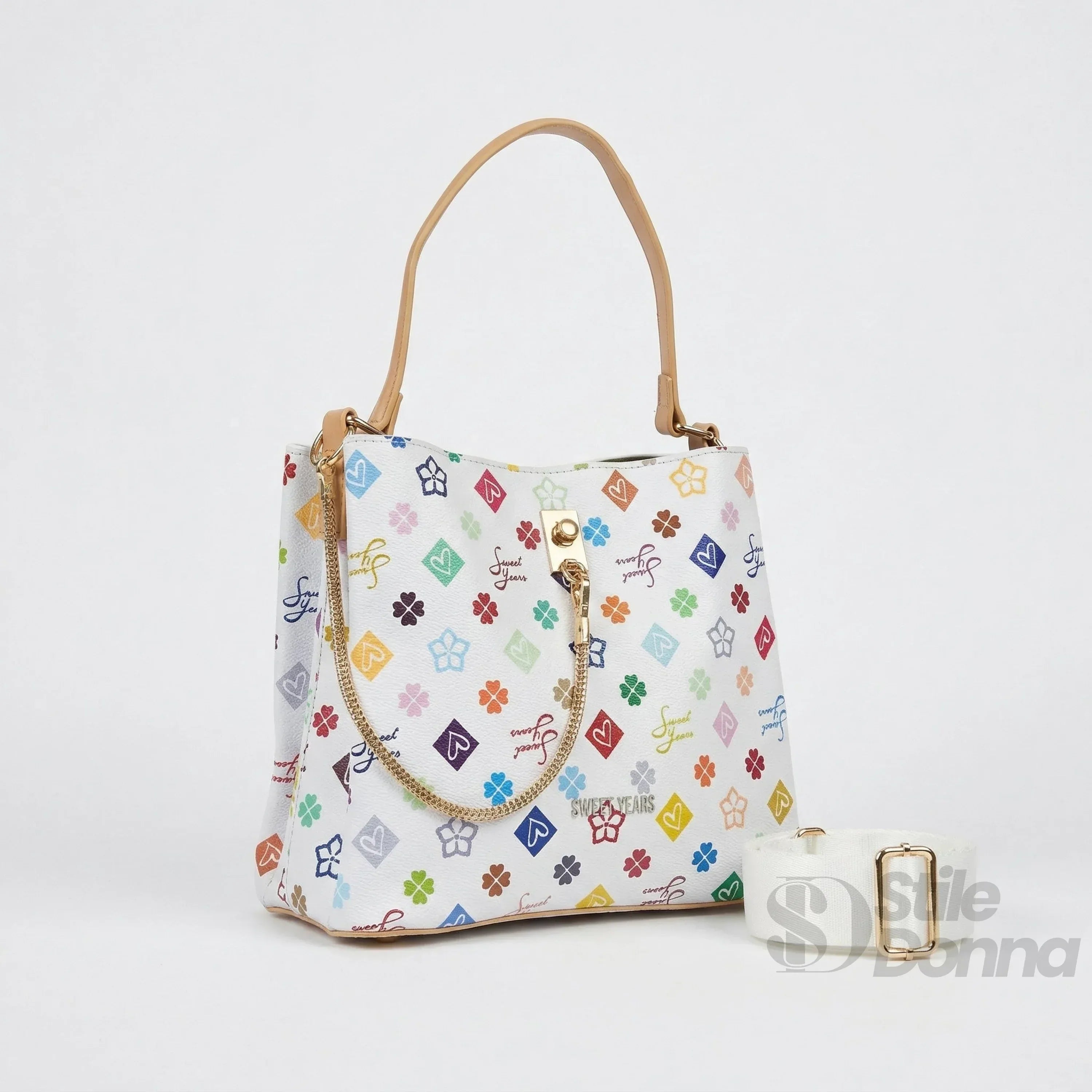 Sweet Years borsa a tracolla ecopelle stampa floreale multicolore – dettaglio esterno