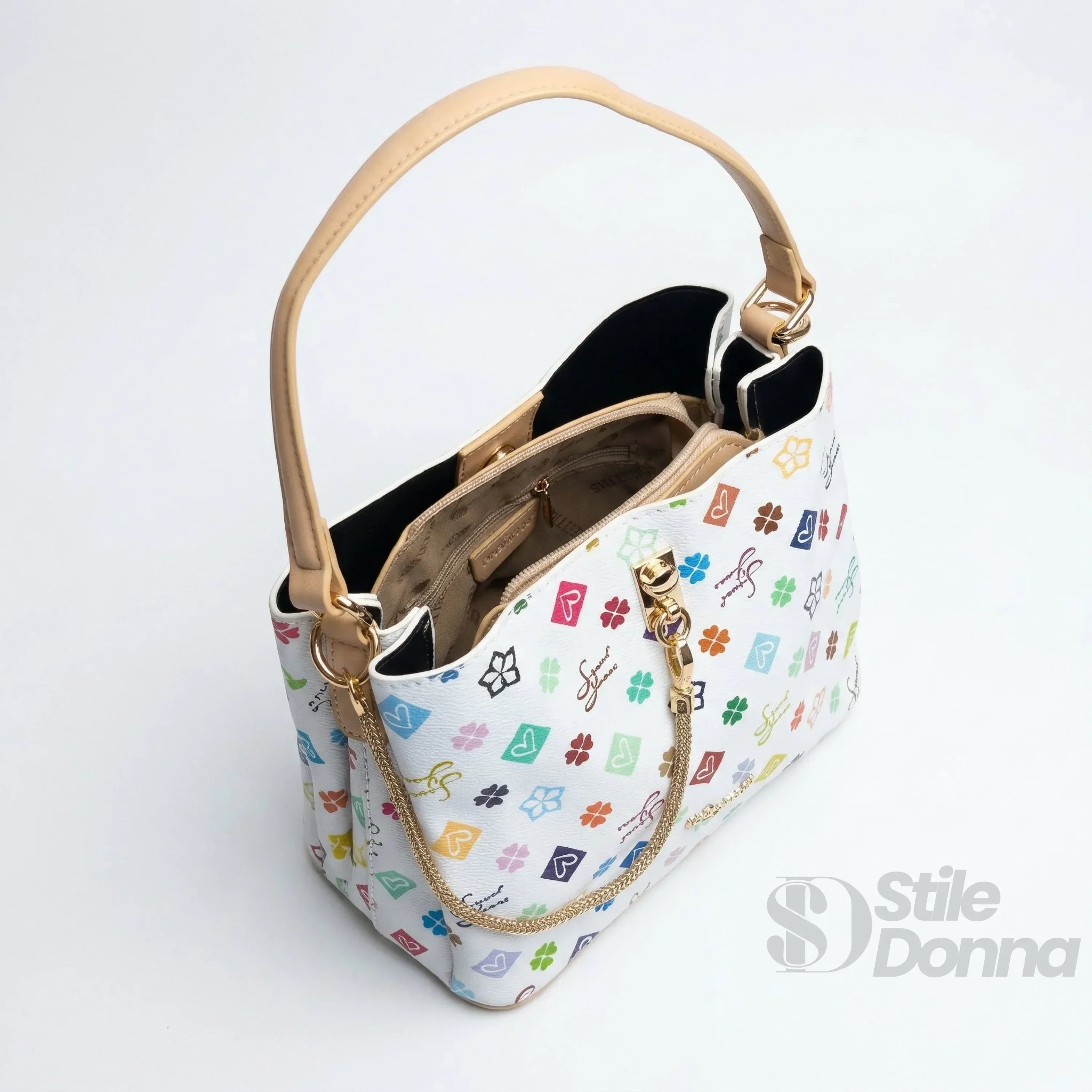 Sweet Years borsa a tracolla ecopelle stampa floreale multicolore – interno e tasche