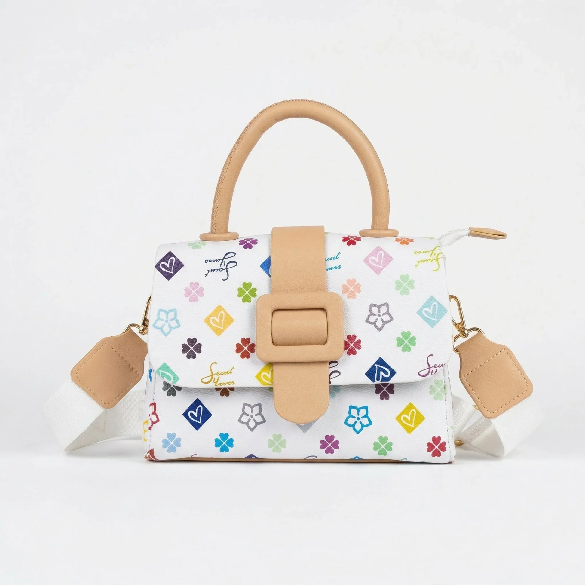 Sweet Years mini borsa a tracolla ecopelle caffè con stampa floreale donna – vista frontale
