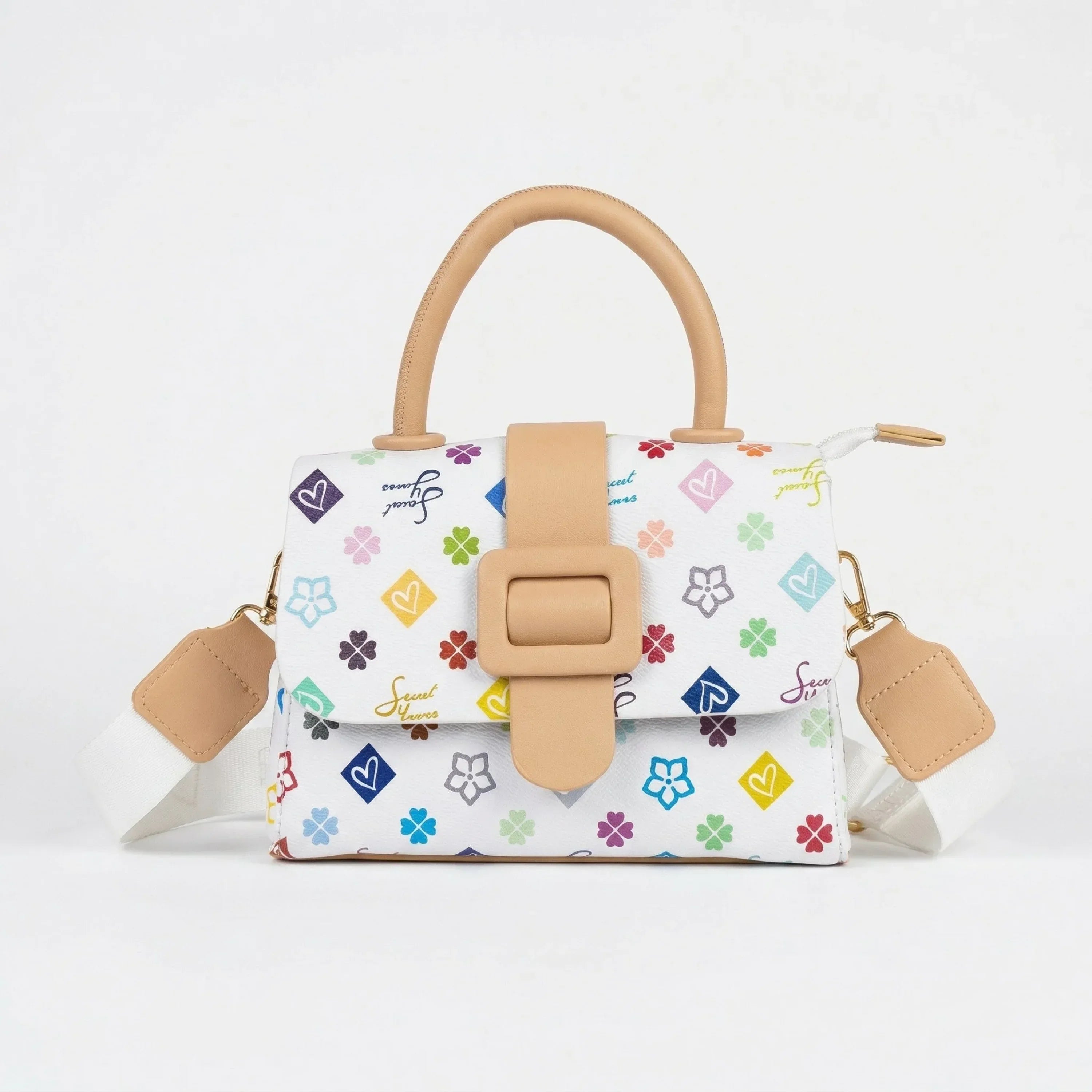 Sweet Years mini borsa a tracolla ecopelle caffè con stampa floreale donna – vista frontale