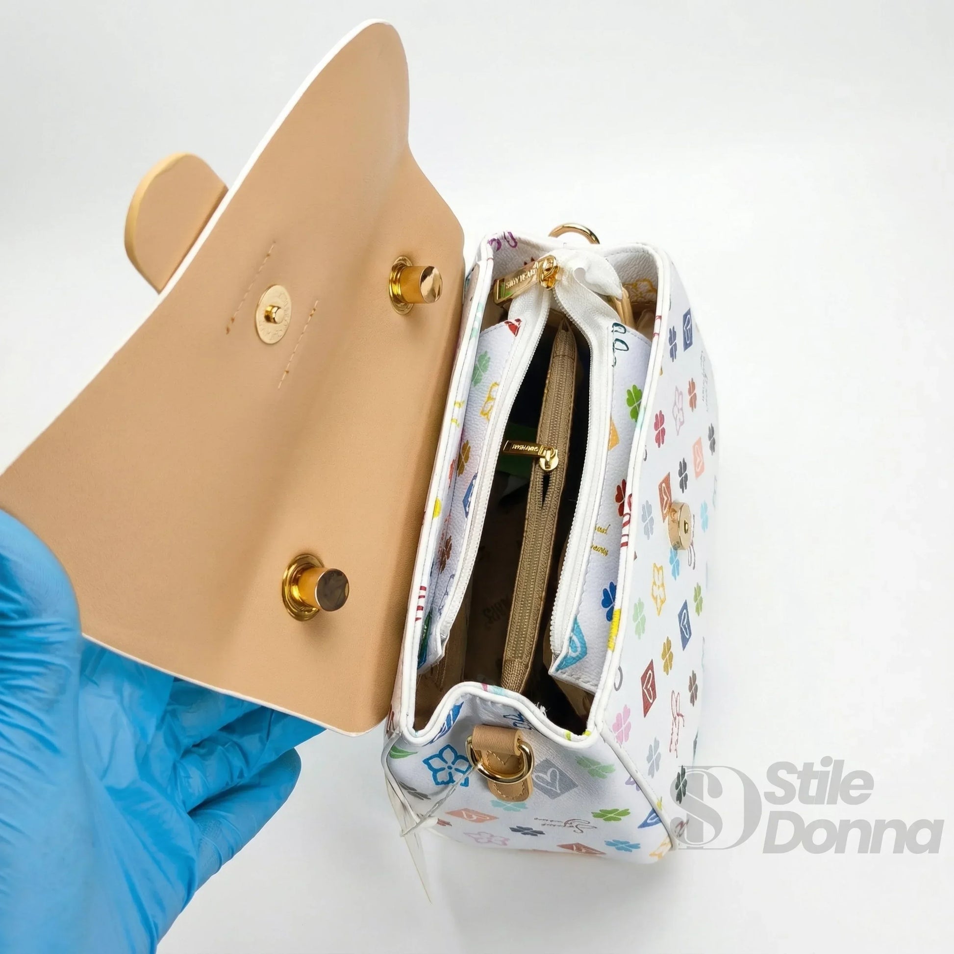 Sweet Years mini borsa a tracolla ecopelle stampa floreale – dettaglio chiusura