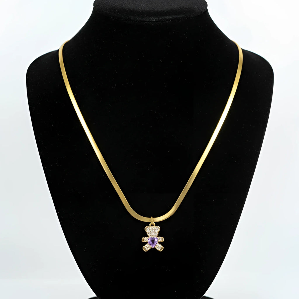 Sweetheart collana con ciondolo orsetto in argento lucido catena serpente – vista frontale