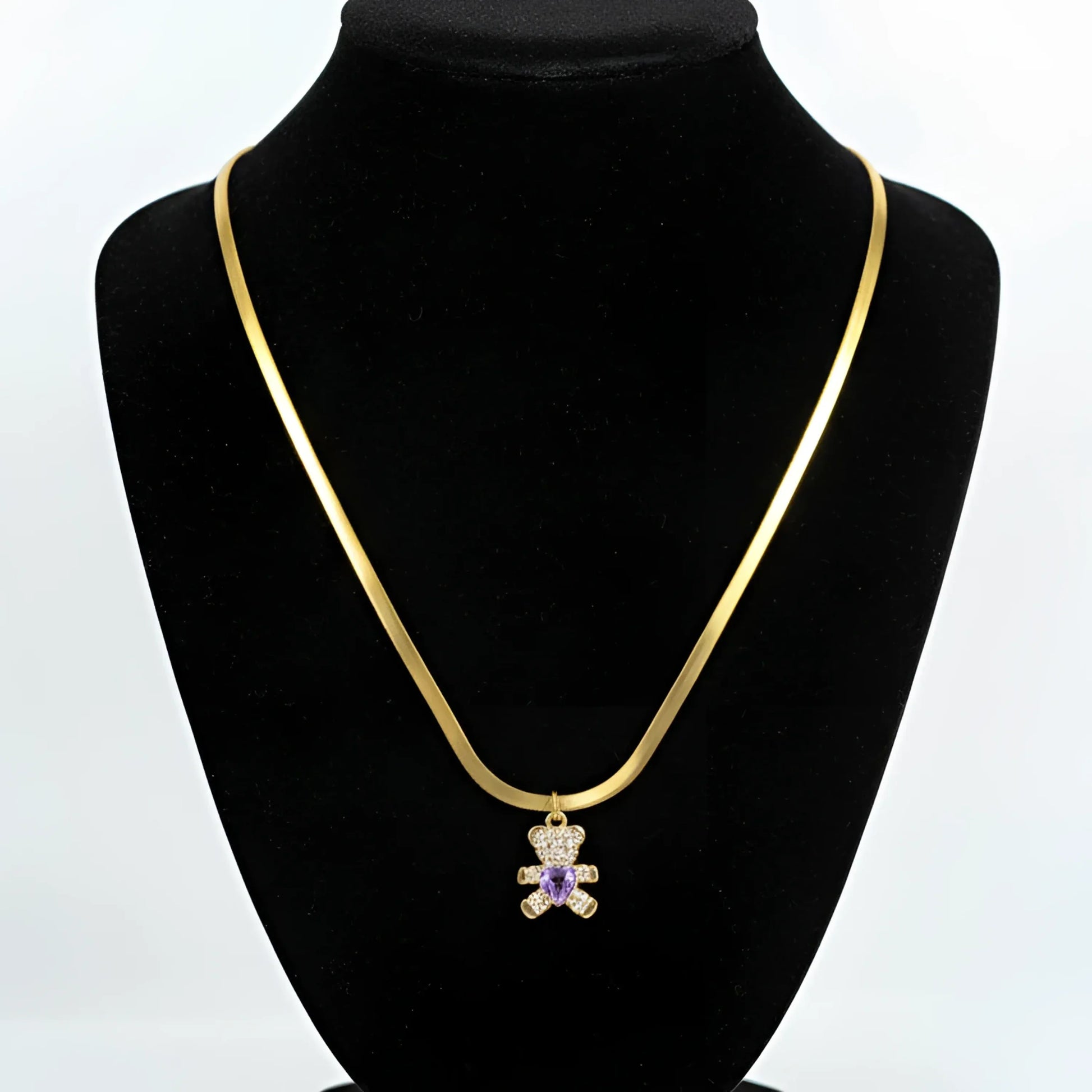 Sweetheart collana con ciondolo orsetto in argento lucido catena serpente – vista frontale