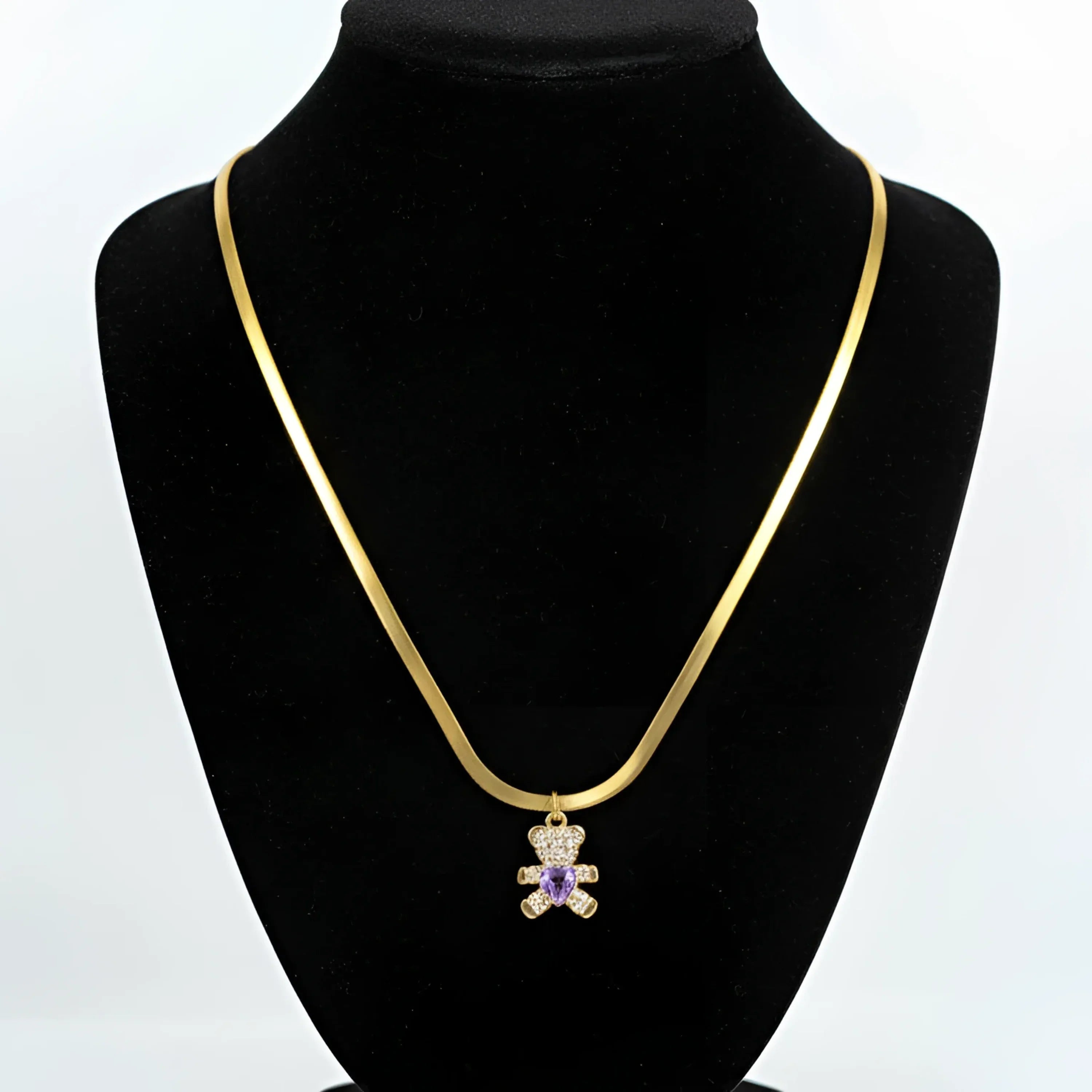 Sweetheart collana con ciondolo orsetto in argento lucido catena serpente – vista frontale