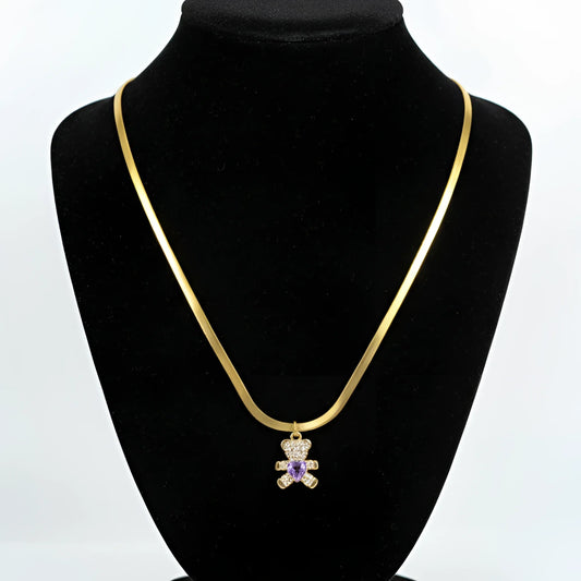 Sweetheart collana con ciondolo orsetto in argento lucido catena serpente – vista frontale