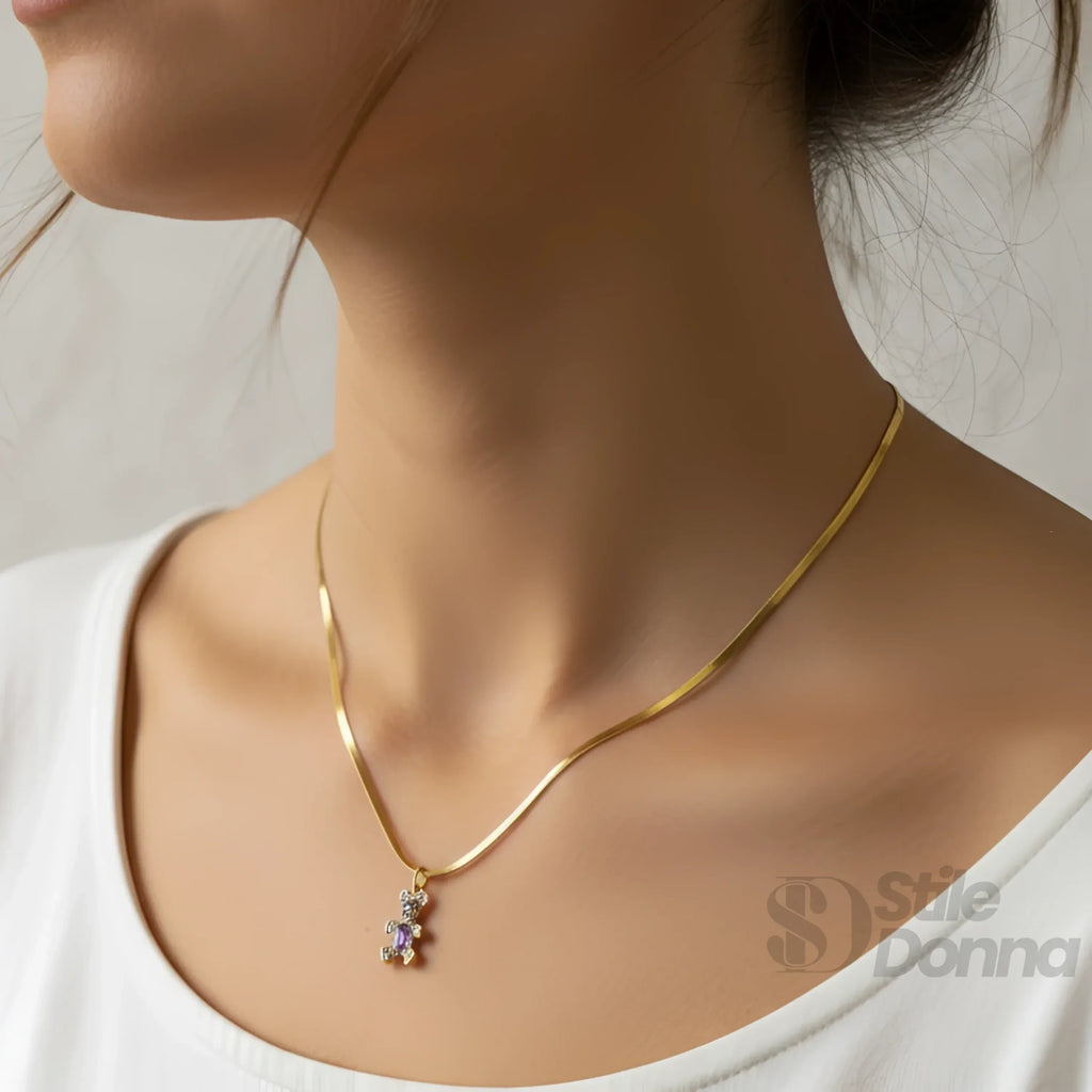 Sweetheart collana ciondolo orsetto argento lucido catena – vista laterale