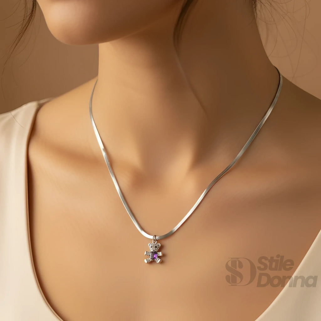 Sweetheart collana ciondolo orsetto argento catena serpente – vista posteriore