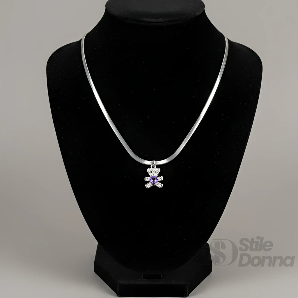 Sweetheart collana ciondolo orsetto argento lucido – indossata