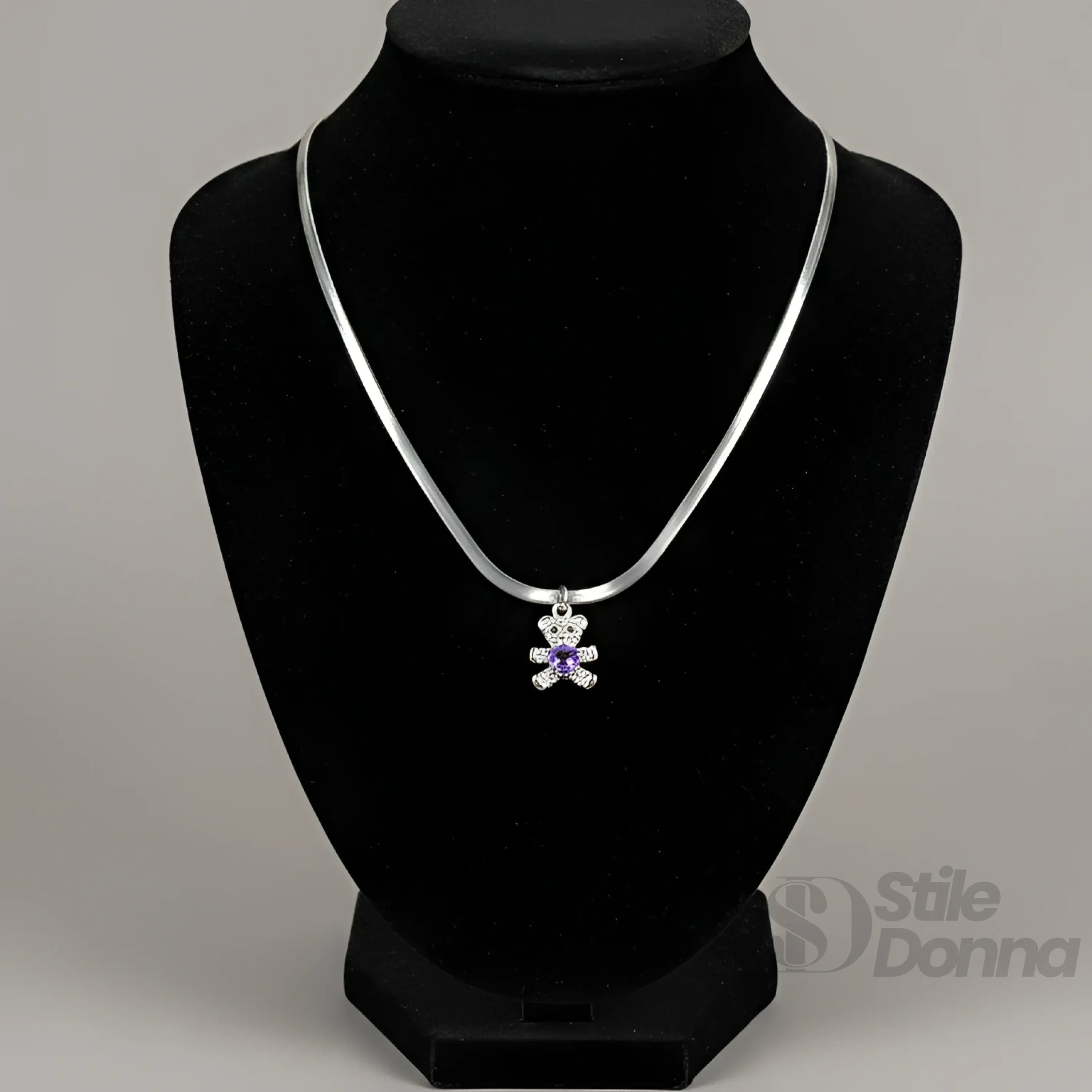 Sweetheart collana ciondolo orsetto argento lucido – indossata
