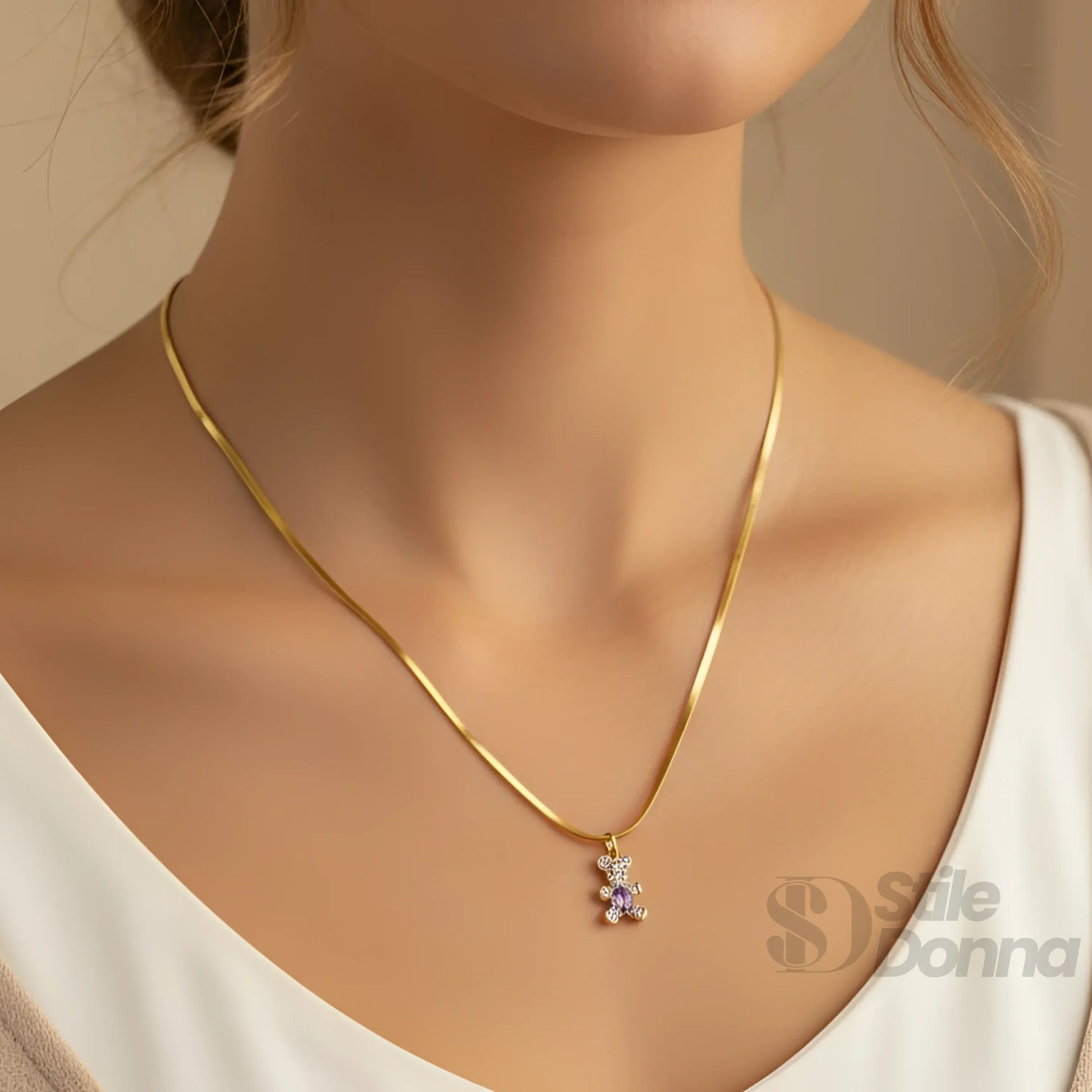 Sweetheart collana ciondolo orsetto argento lucido – dettaglio chiusura