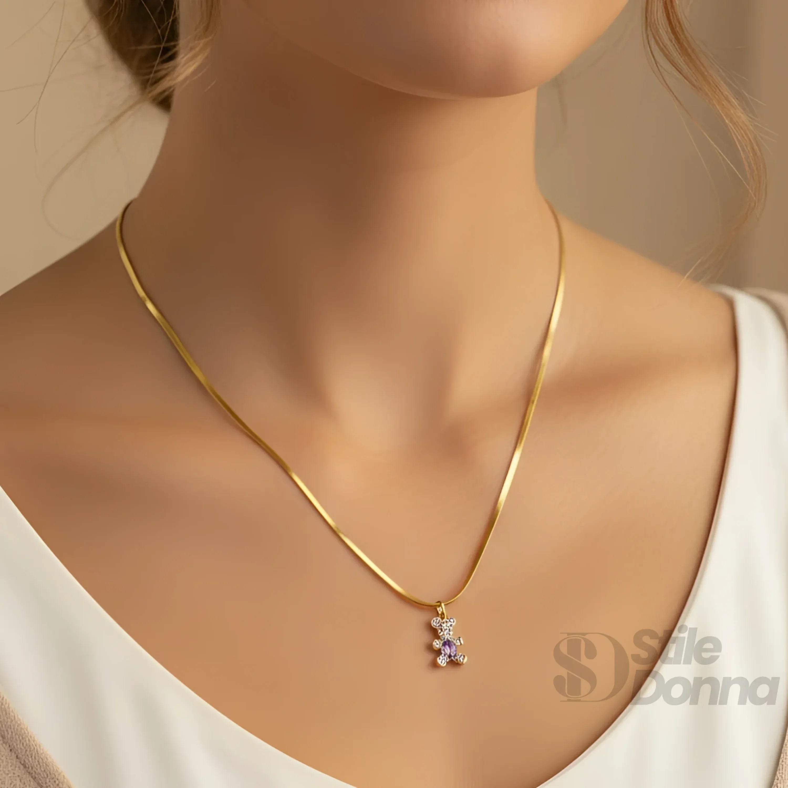 Sweetheart collana ciondolo orsetto argento lucido – dettaglio chiusura