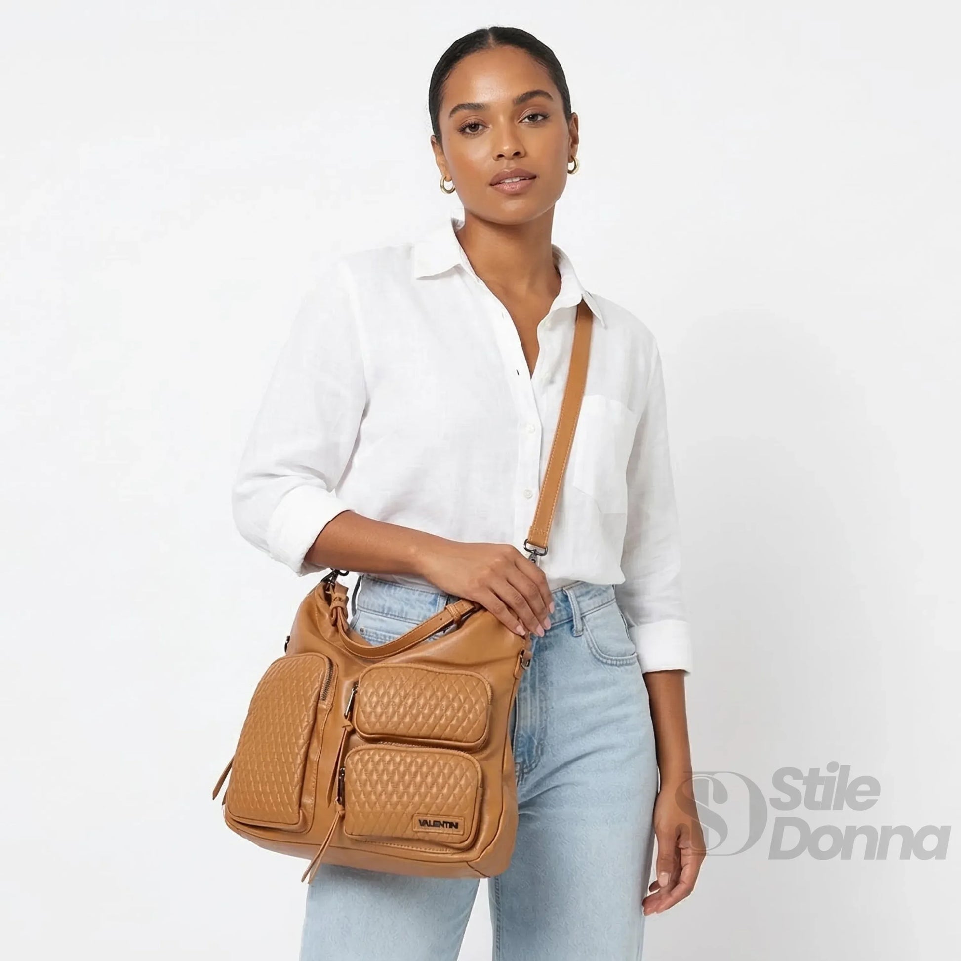 Valentini borsa hobo ecopelle marrone con finiture argentate – vista laterale