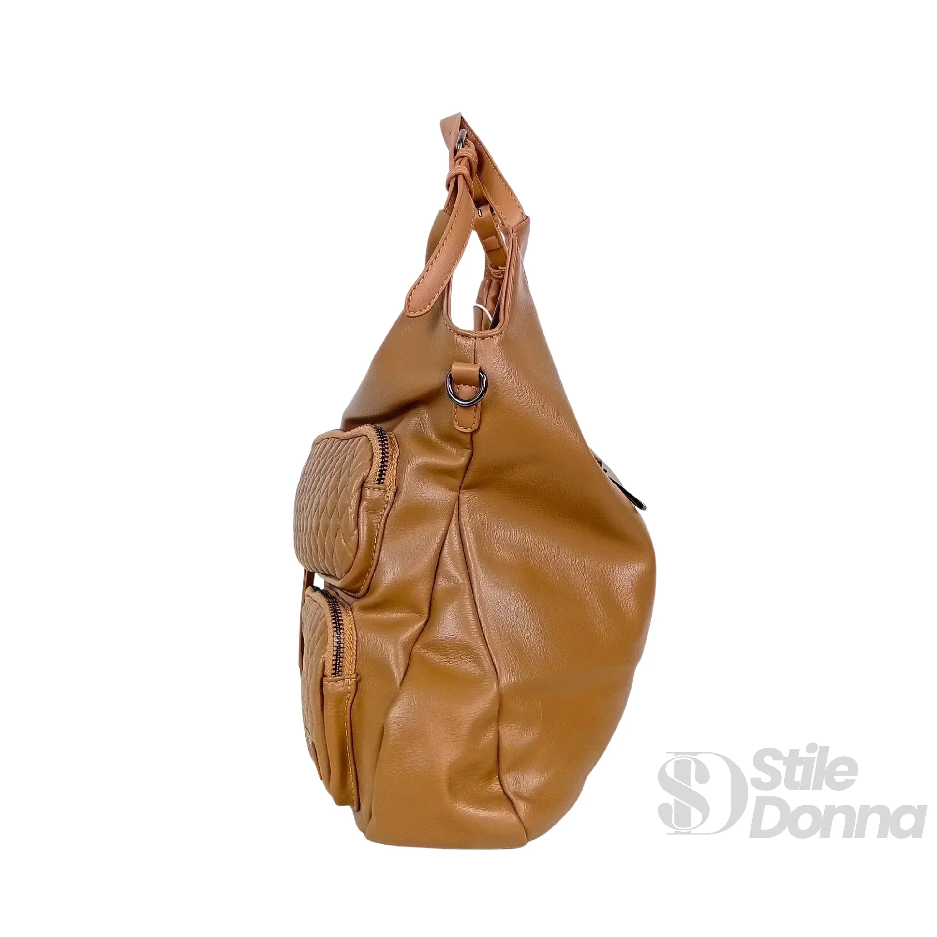 Valentini borsa hobo ecopelle marrone con finiture argentate – interno e tasche