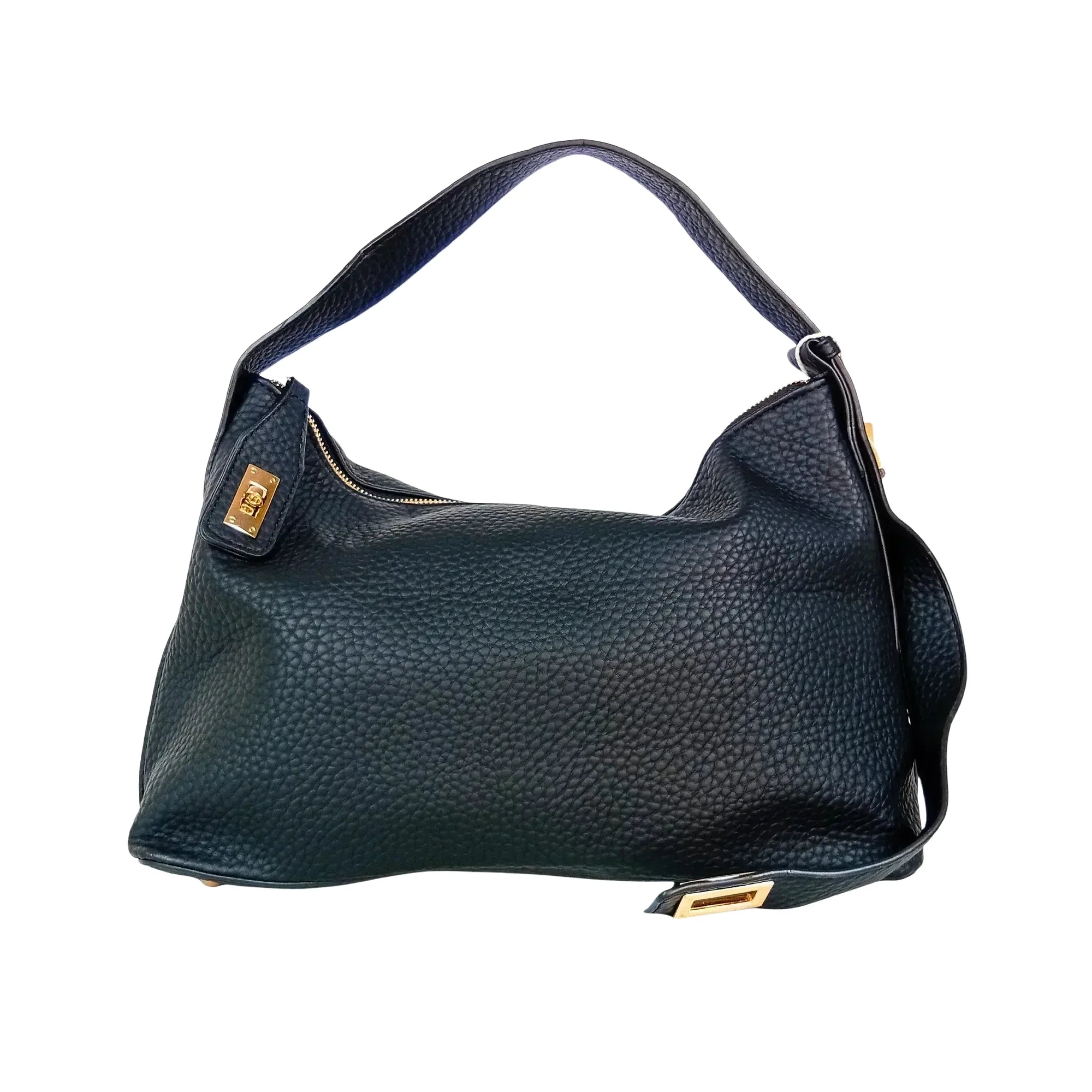 Valentini borsa hobo ecopelle nera con finiture dorate donna – vista frontale