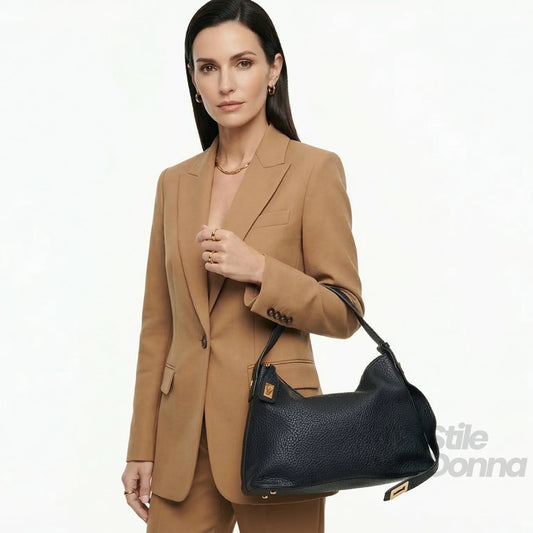 Valentini borsa hobo ecopelle nera con finiture dorate – vista laterale