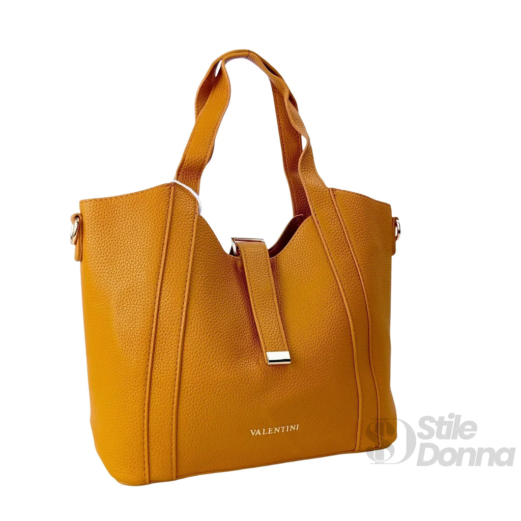 Valentini SIBI borsa tote ecopelle giallo senape – con accessori abbinati