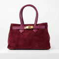 Velinara borsa a mano vera pelle scamosciata bordeaux con finiture dorate donna – vista frontale