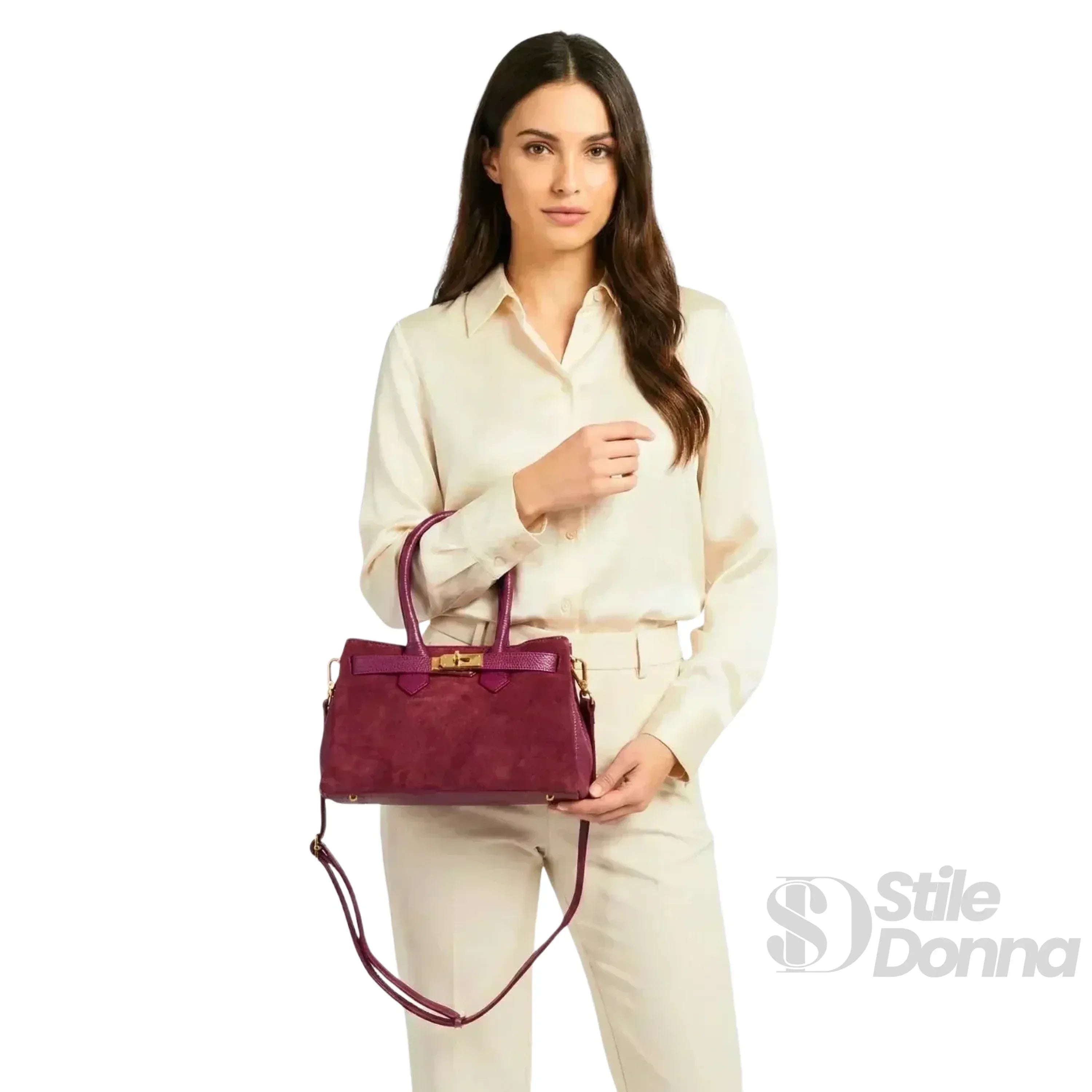 Velinara borsa a mano vera pelle scamosciata bordeaux – dettaglio esterno