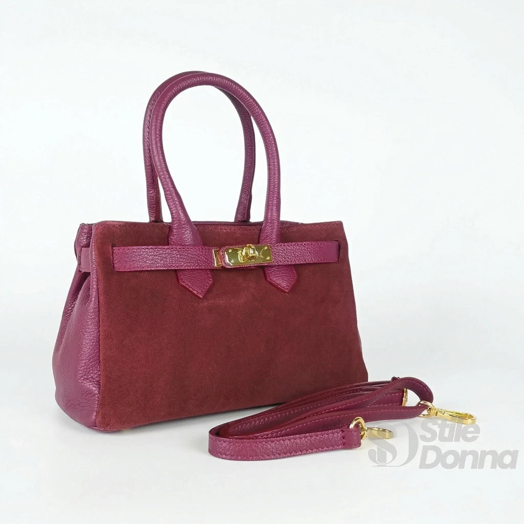 Velinara borsa a mano vera pelle scamosciata bordeaux con finiture dorate – vista posteriore