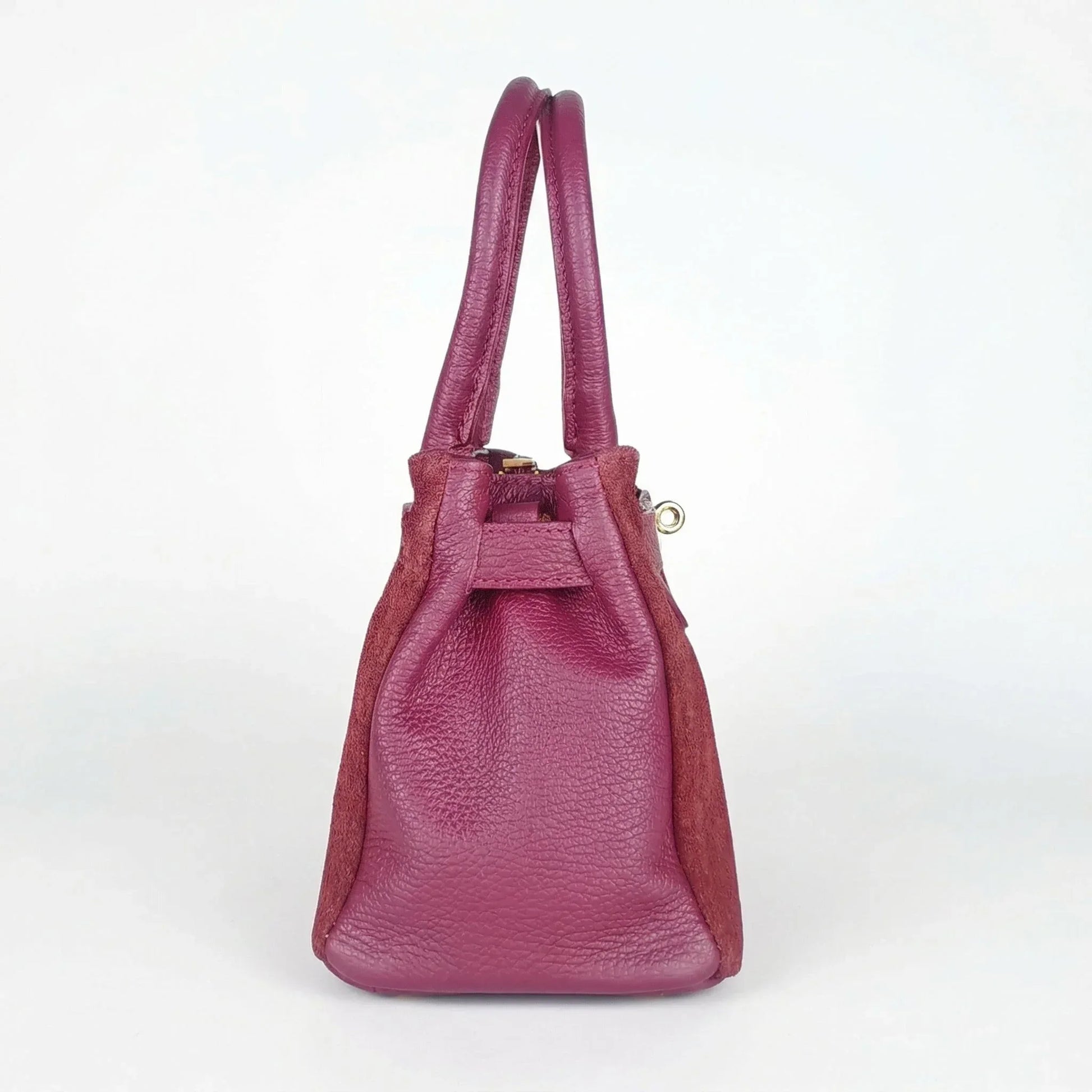 Velinara borsa a mano vera pelle scamosciata bordeaux – interno e tasche