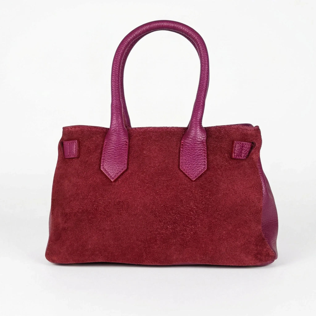 Velinara borsa a mano vera pelle scamosciata bordeaux donna – borsa indossata