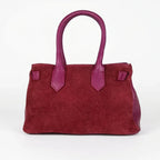 Velinara Borsa a Mano in Vera Pelle Scamosciata Bordeaux con Finiture Dorate - Stile Donna Bags