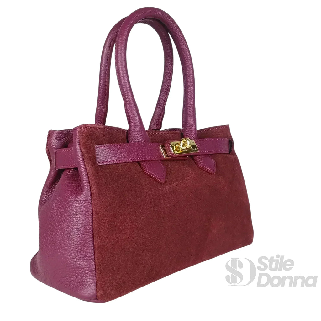 Velinara borsa a mano vera pelle scamosciata bordeaux – dettaglio manico