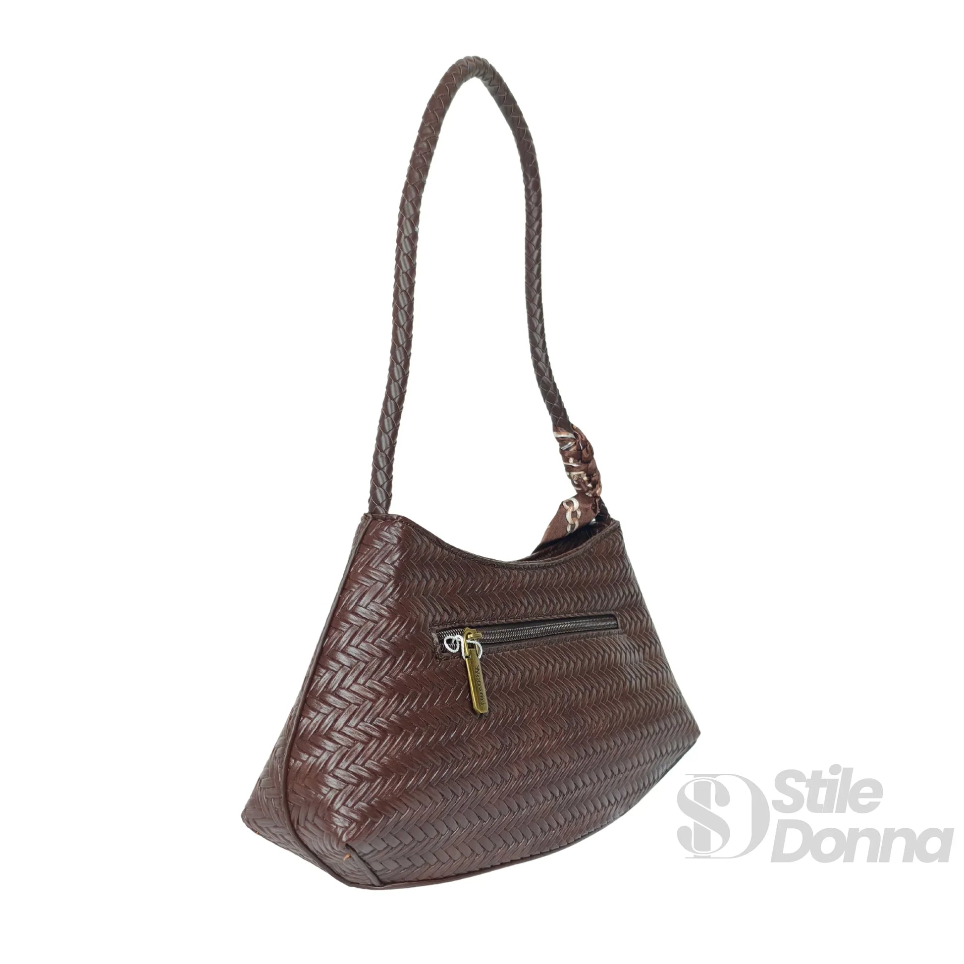 YY Coveri borsa a tracolla intrecciata ecopelle argento con sciarpa – interno e tasche