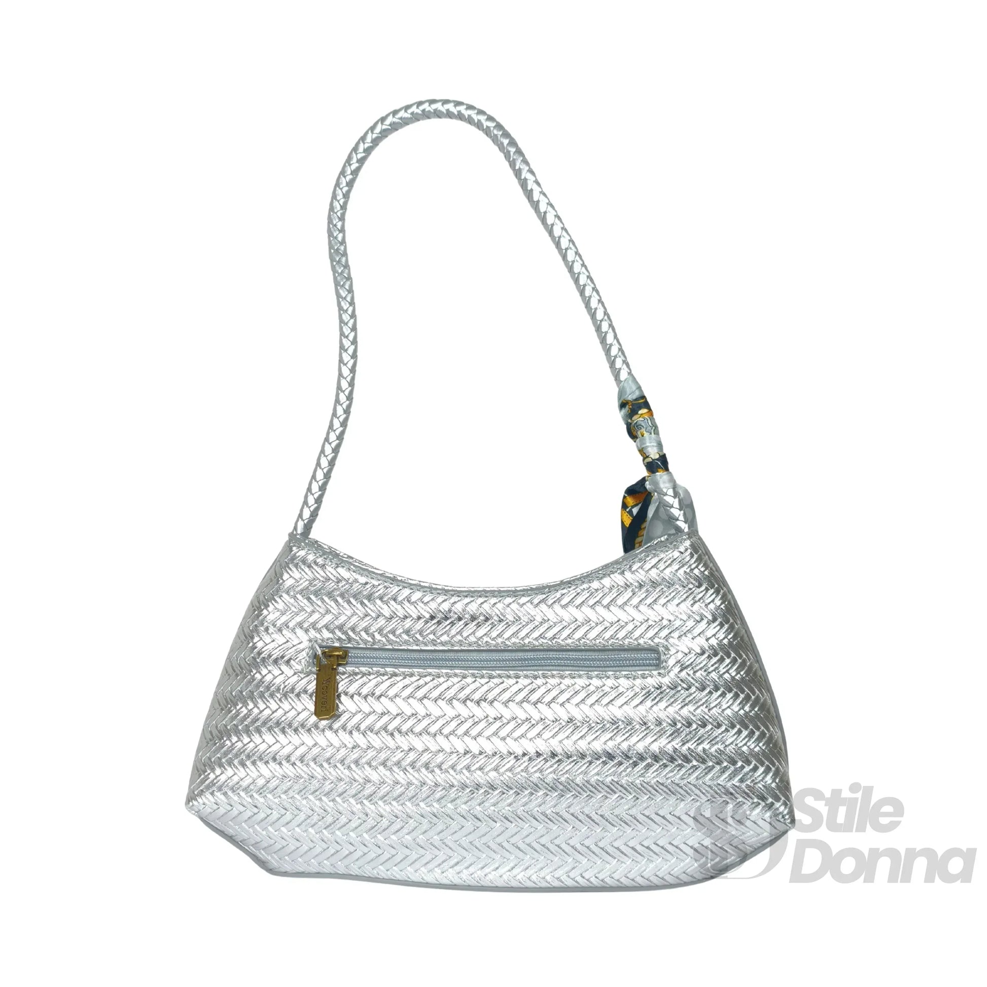 YY Coveri borsa a tracolla intrecciata ecopelle argento donna – borsa indossata