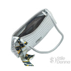 YY Coveri Borsa Intrecciata Argentata in Ecopelle con Sciarpa Decorativa - Stile Donna Bags